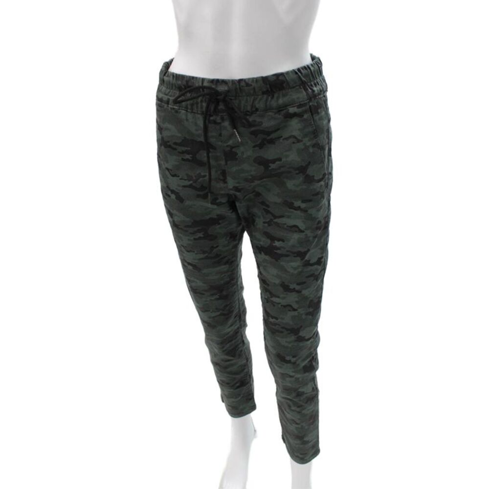 Flog Womens Jogger Pants Green Camo Cotton Drawstring Size 27